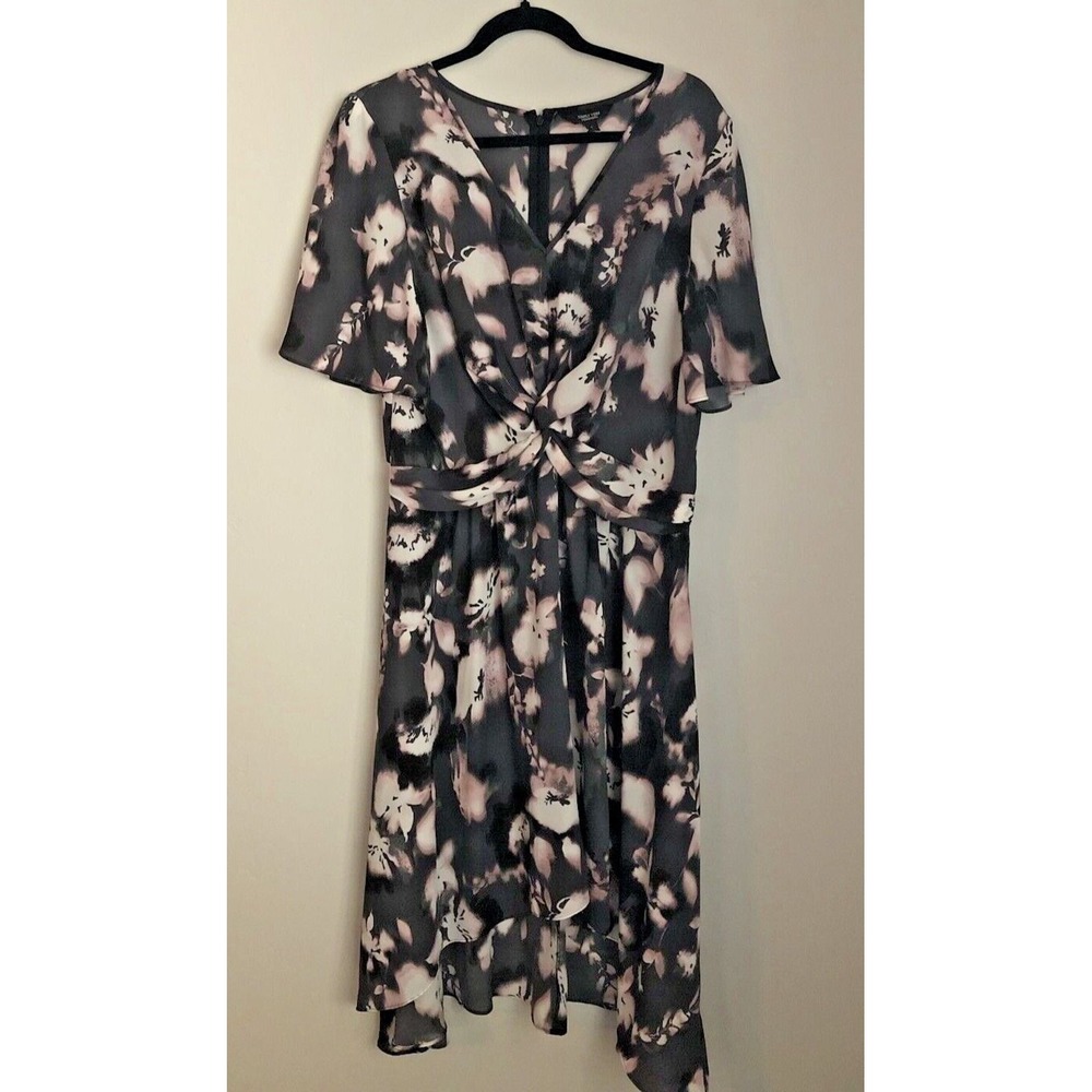 SIMPLY VERA VeraWang Womens Size L Dress Charcoal Pink Floral Hi Low Dress